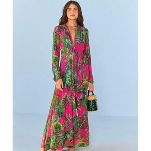 NWT FARM Rio Pink Leaves Maxi Dress